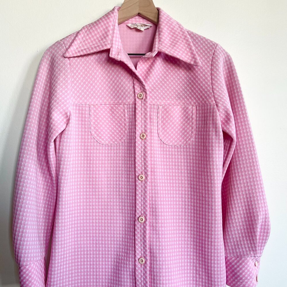 "Koret of California" vintage pink & white checkered shirt (see measurements)